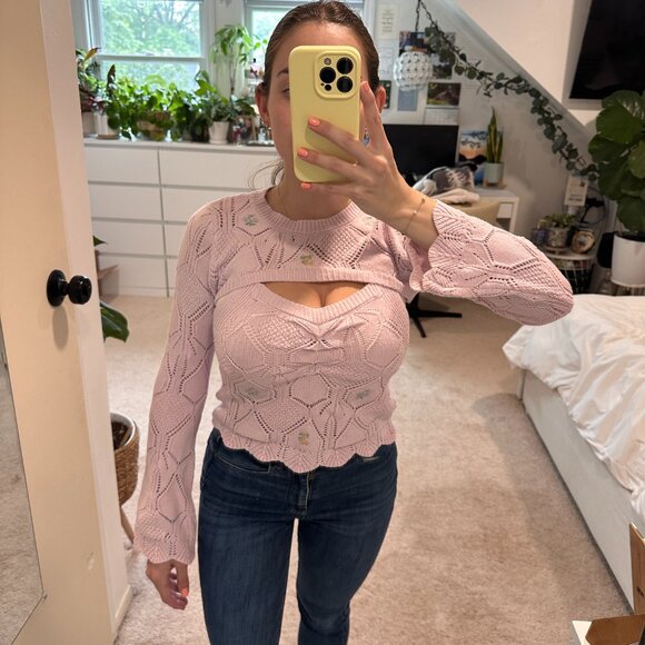 Freshman 1996 Pink Knitted Sweater Tank Top SMALL 2 Piece Set - Picture 1 of 7